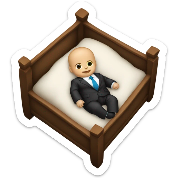 white newborn baby in a business suit lies in a cradle sticker