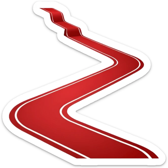 Minimalist emoji-style sticker of a blood-red carpet shaped like a thick trail or drop, flat vector design, no shadows. sticker