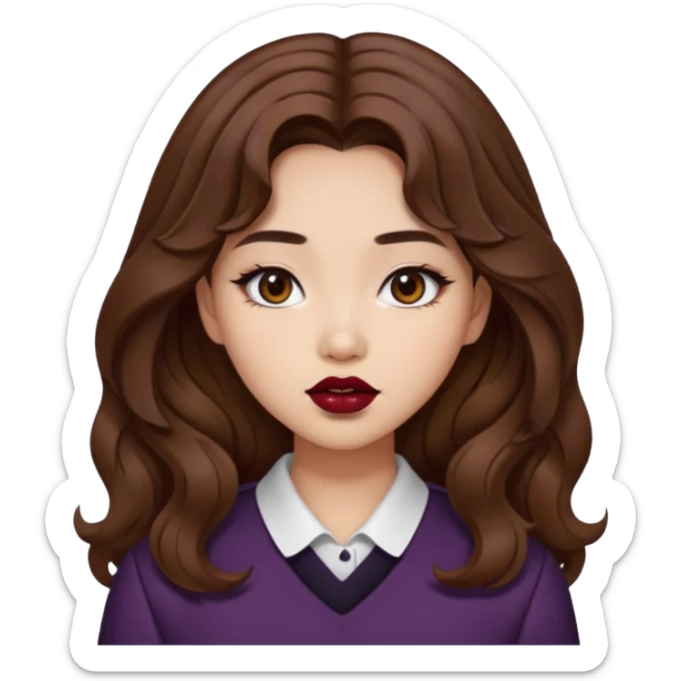 Baddie girl with brown weavy hair and corean skin sticker