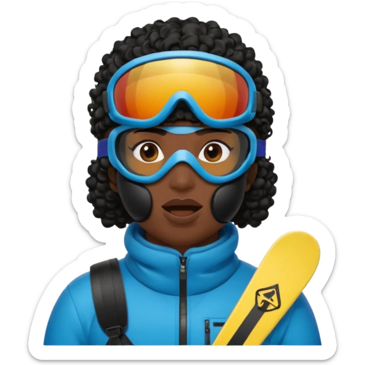 make a yn in a ski mask but but the mask is only covering his mouth and his hair is curly and black and ski goggles on his hair sticker