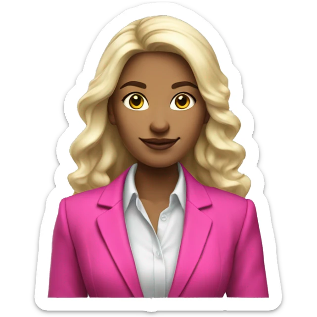 a 25 years old business woman in finance with long curled platinum blonde hair wearing hot pink blazer sticker