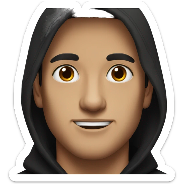 A guy with brown eyes and black hair in a black hoodie sticker