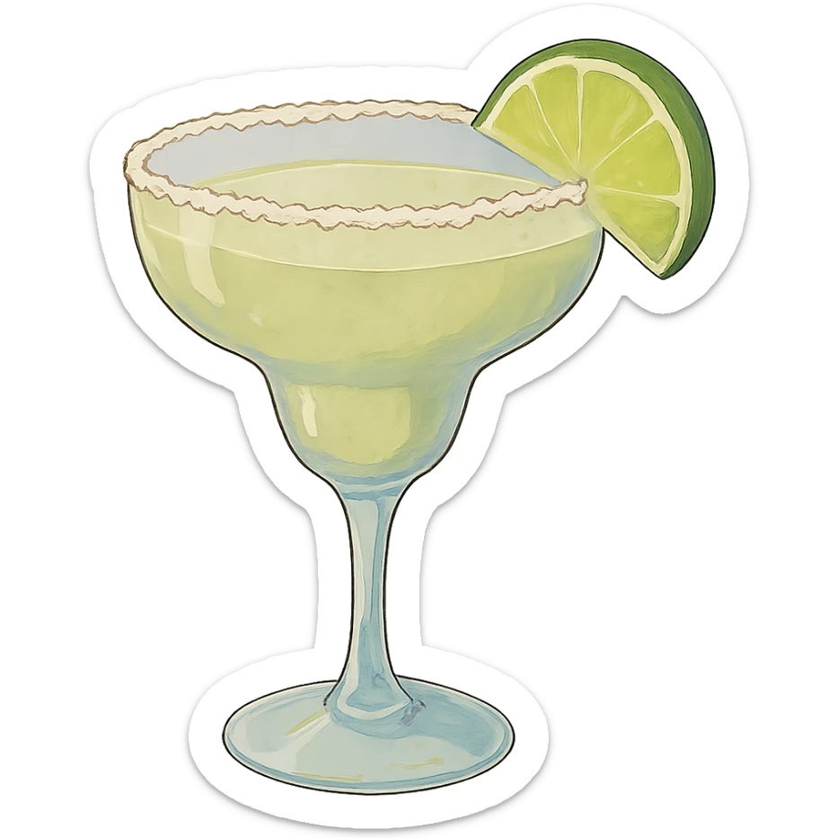 close-up of a margarita with lime wedge, ghibli style sticker