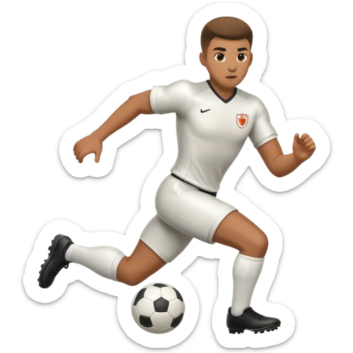 Emoji of a football player in uniform, actively running or kicking a ball, with a determined expression. sticker
