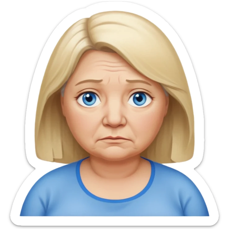 Head image of older fat dishwater blonde woman with shoulder length hair and blue eyes. Neutral expression bordering on sad. sticker
