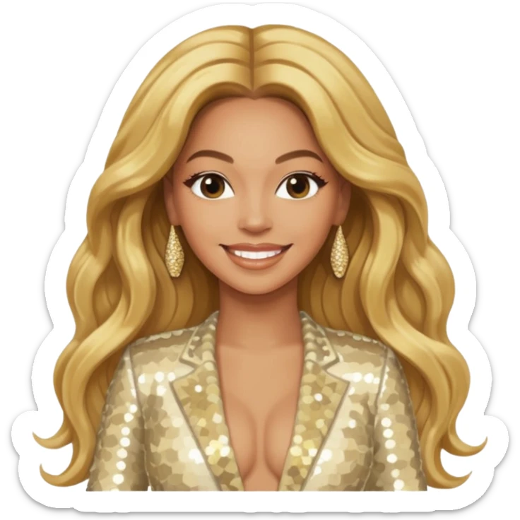 Beyonce with long golden blonde hair, ivory sequin tour outfit sticker