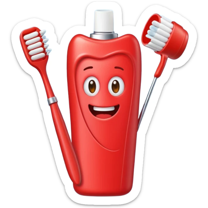 quiero que me hagas emojis de dentista rojos, no pero osea de los cepillos, pasta hilo y así pero en color rojo  sticker