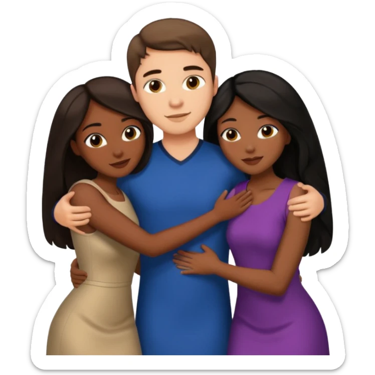one american italian young brown-haired man surrounded by three african women with large butts hugging him and each other and massaging his crotch sticker