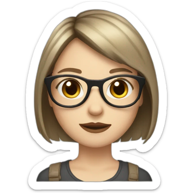 girl with round glasses, bangs, pale skin, and light brown hair wolf cut style sticker