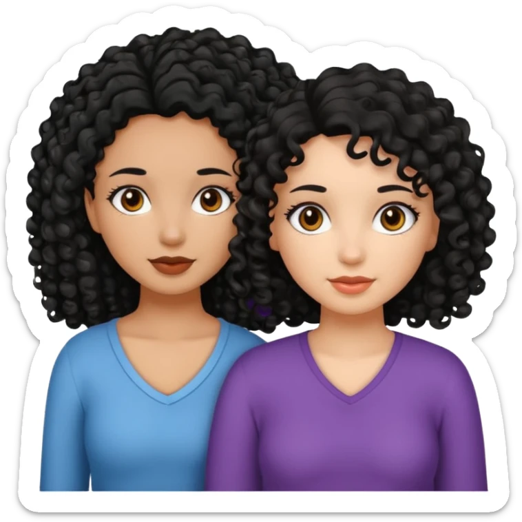 2 girl best friends. One who is African american with black hair and dark brown eyes. one who is white with curly dark brown hair and dark brown eyes. sticker