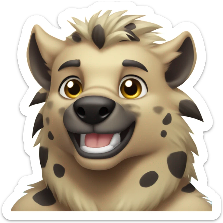 Furry, shirtless male hyena muscular, good looking, blue eyes, blonde hair, smile, teeth sticker
