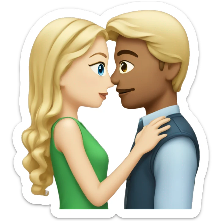 Man with blue eyes and blonde hair, kissing a girl with green eyes and brown hair  sticker