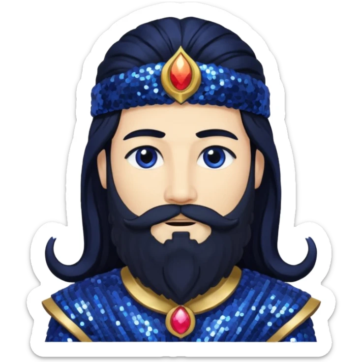 Saturn, God of Time from Gods and Goddesses with long black hair and beard, indigo sequin outfit sticker