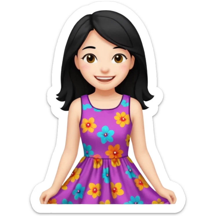 
young girl, 18 years old, black hair, laugh out loud emoji sticker