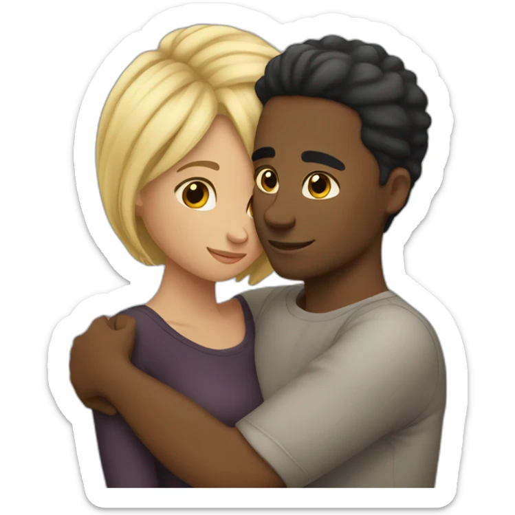 Blonde black girl hugging her husband whos black and has brown hair sticker