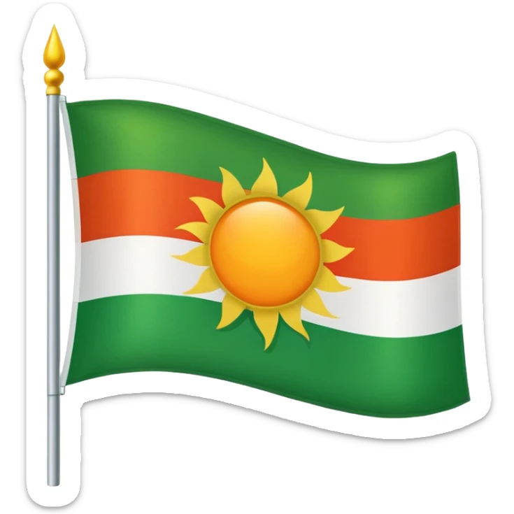 Flag with with 1 red, 1 white and 1 green horizontal flag and an orange/yellow pointed sun in the middle sticker