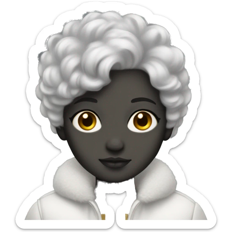 Girl with charcoal gray skin and short white fluffy hair with gold eyes sticker