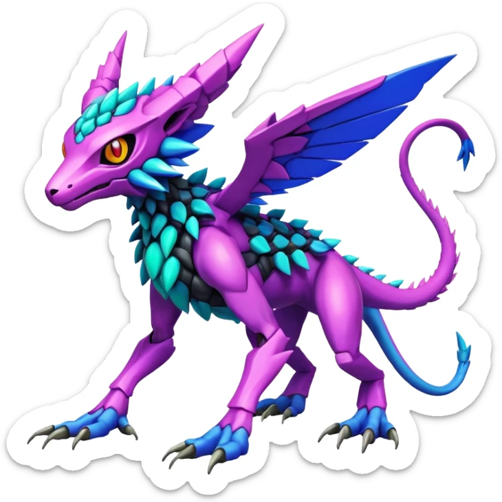  Exotic colorful modern cyber-Fakémon-Digimon-Trico-Vernid-creature (full body) sticker