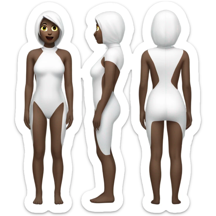 full covered woman in white latex bodysuit front and back zoomed out sticker