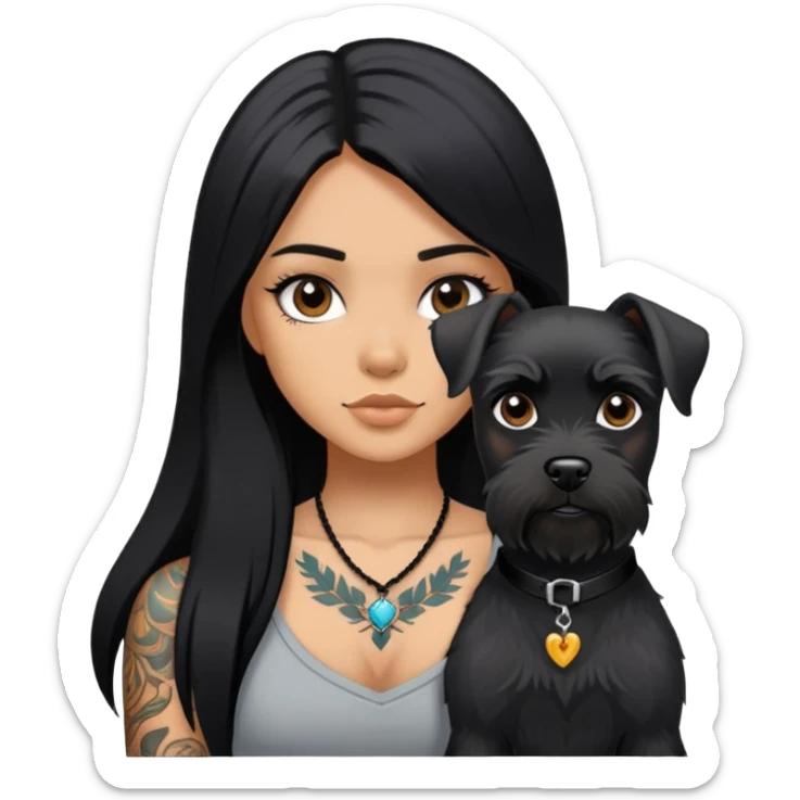 girl with long black straight hair and tattoos and Black Schnauzer sticker