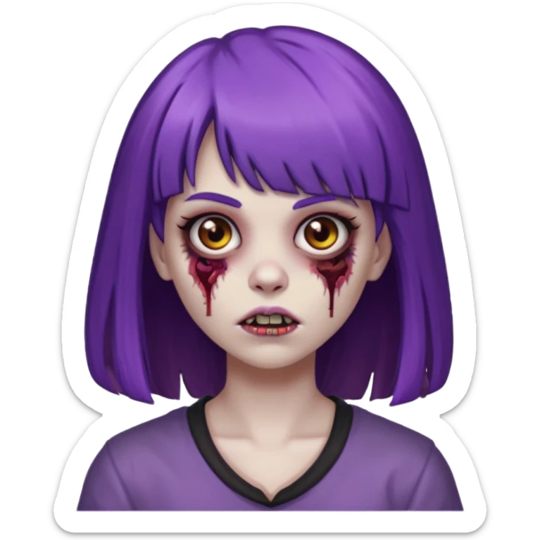 criei um zombe feminino com o cabelo com franja, o cabelo a metade roxa e o resto castanho  sticker