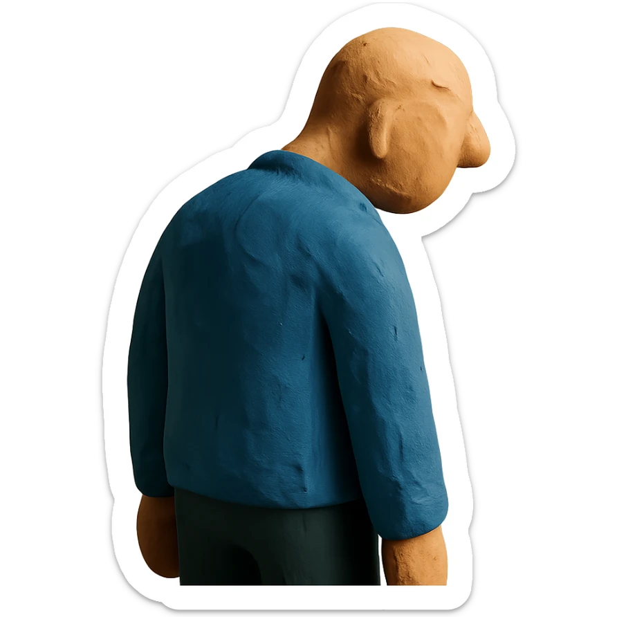 figure with exaggeratedly sloped shoulders, looking away, to represent shirking responsibility sticker
