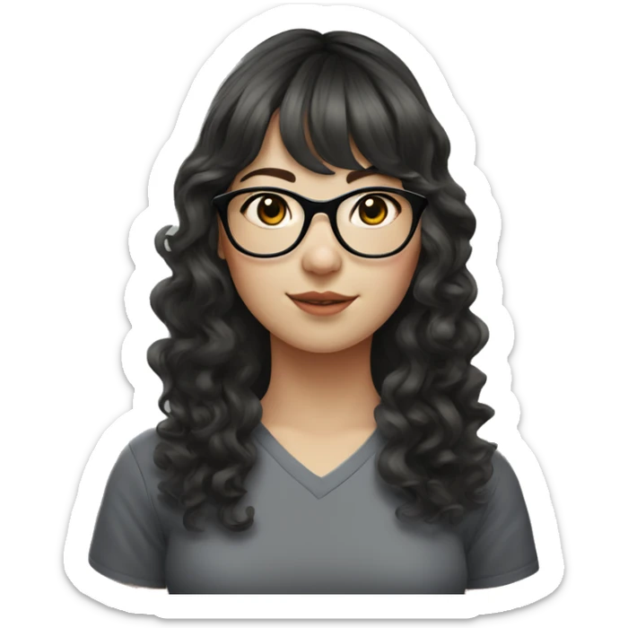 White girl with curly wavy hair with straight bangs and black cat eye glasses Asian sticker