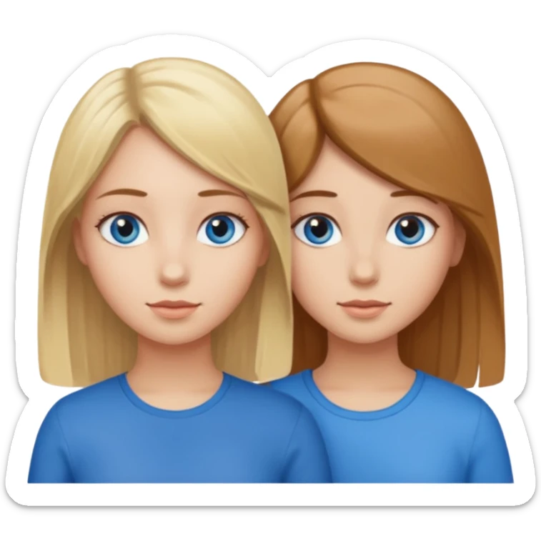 Two girls one with blond hair and one with brown hair both blue eyes saying six seven  sticker