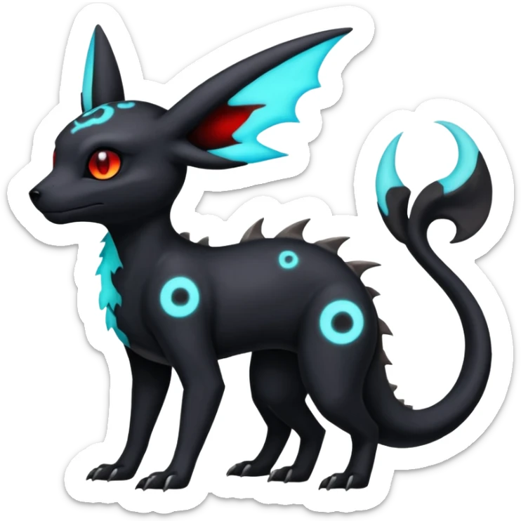 Nebulae Gothic Spooky Umbreon-Salandit-Cubone-Duskull-Noibat-Fakémon-hybrid-creature (full body)  sticker