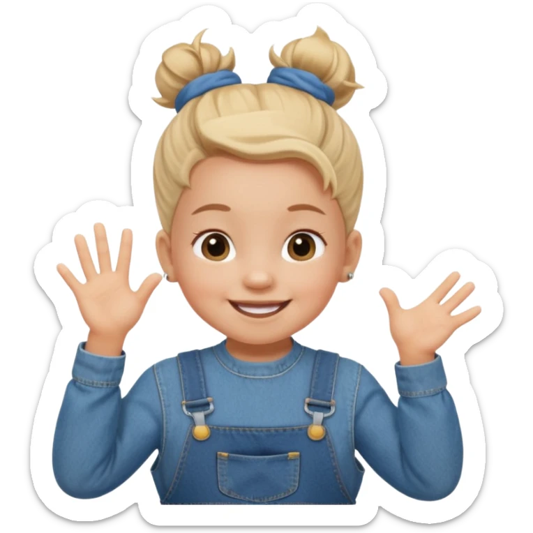 Cheerful toddler with a playful one topknot and denim overalls, smiling at camera sticker