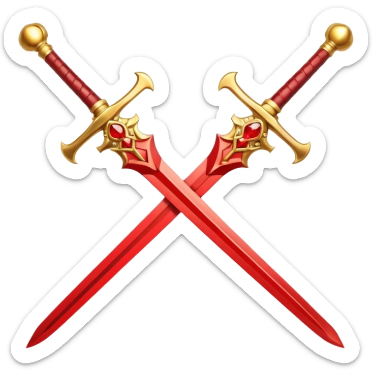 Golden fiery royal two crossed swrods with red gem and golden blade and golden handle sticker