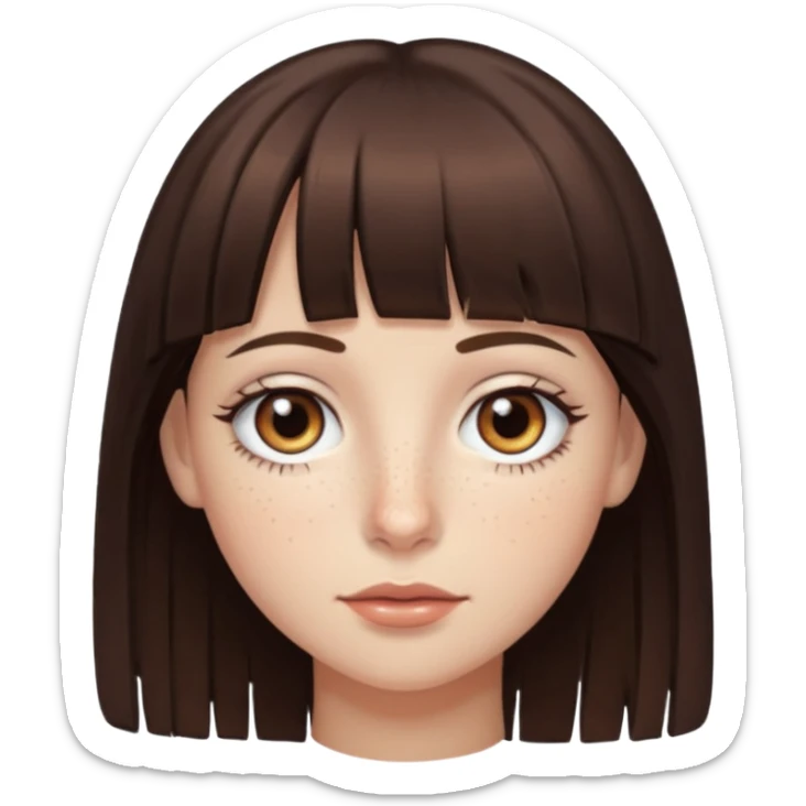 branca, olhos hazel, franjnha, pequenas sardas, cabelo castanho escuro, zoombir sticker