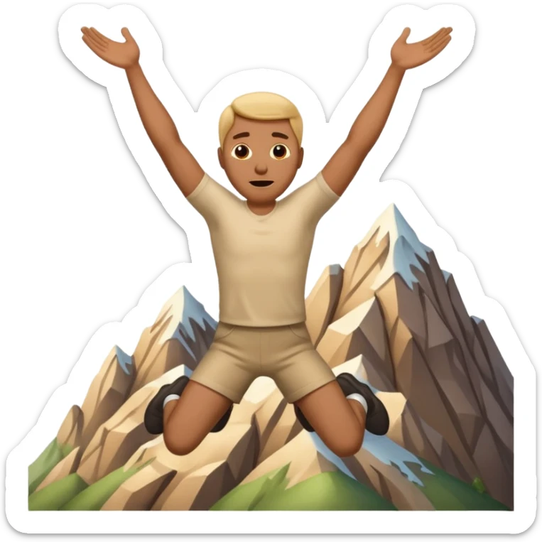 apple style emoji of a man falling head over heels past a mountain, arms and legs flailing sticker