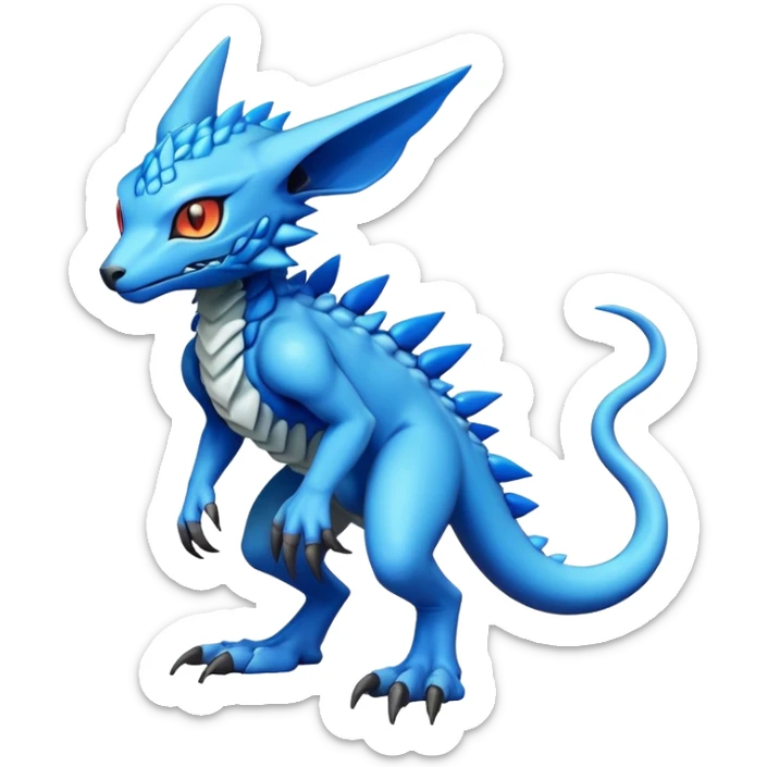  colorful warm hot lush exotic modern cyber-Fakémon-Digimon-Trico-Vernid-creature (full body) sticker