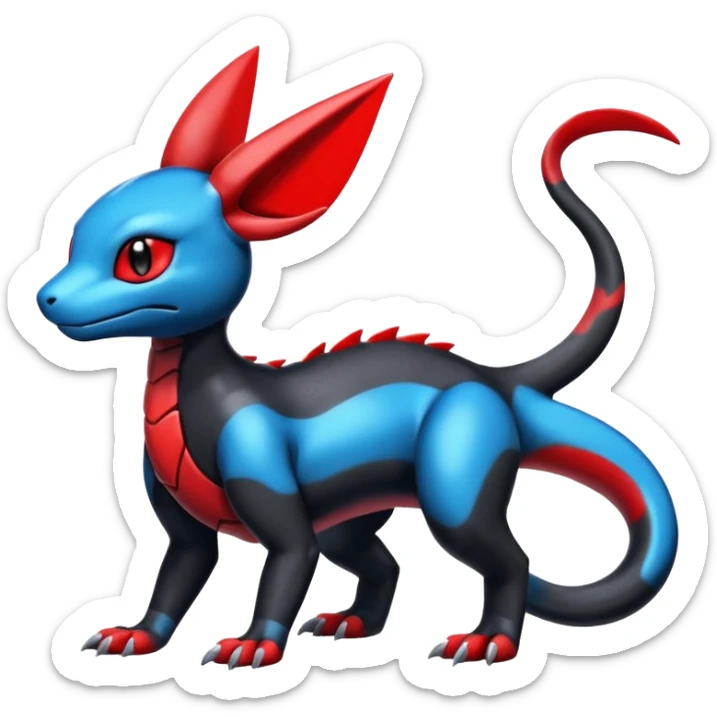 Cute Shiny Guilmon-Salandit-Umbreon-Fakémon-hybrid-creature (full body)  sticker