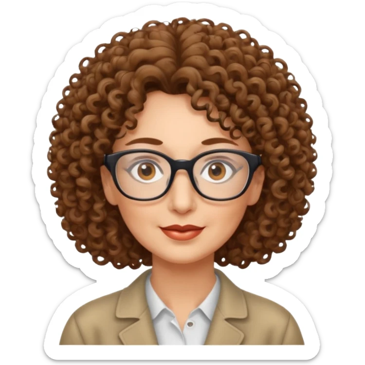 50 years old woman, curly hair, brown eyes and rectangle glasses sticker