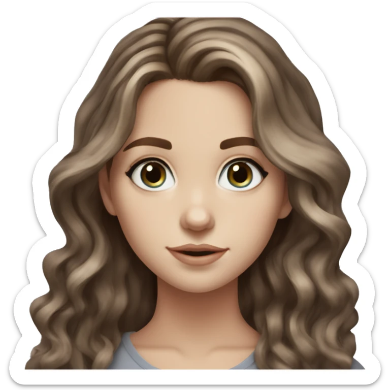 White girl blue grey eyes with long wavy brown hair with brown highlights balayage  sticker
