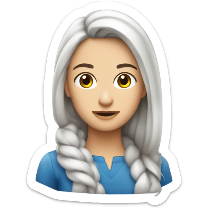 Brunetka w długich prostych włosach z niebieskimi oczami w różowej koszulce sticker