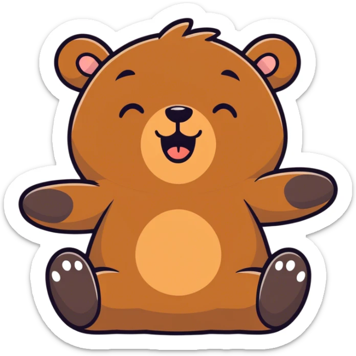 Brown Bear laying on ground with eyes closed, legs in the air and tongue sticking out  sticker