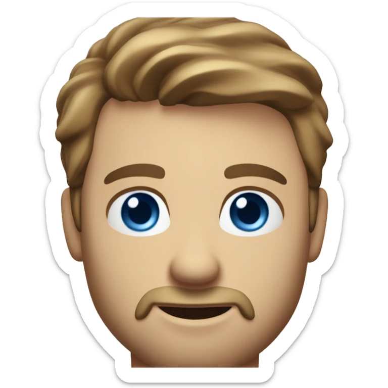 A head and shoulders shot of a 33 year old white man, with short brown hair, with stubble facial hair,   with blue eyes wearing a t-shirt. sticker