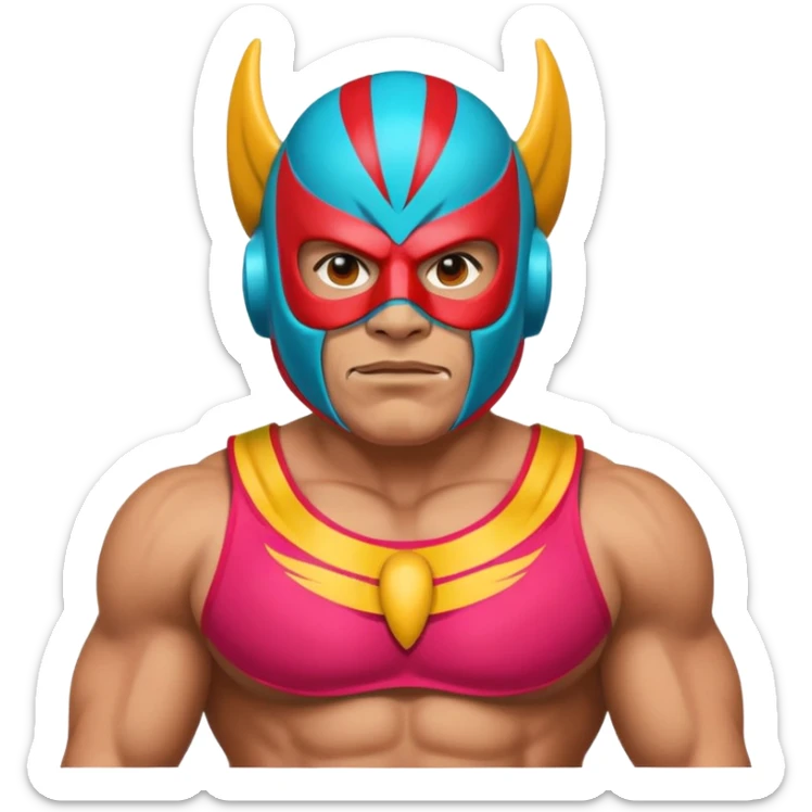 Mexican wrestler portrait, head and shoulders only, colorful luchador mask, muscular collar, confident expression, 3D cartoon, mobile game icon style, clean background, no text, no watermark
 sticker