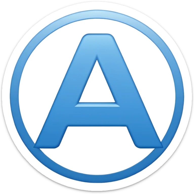 The image is a blue icon with the letter "A" in the center. The letter is in a bold, sans-serif font and is slightly tilted to the right. Below the letter, there is a smaller text that reads "10.9". The background is white and the icon is simple and minimalistic. sticker