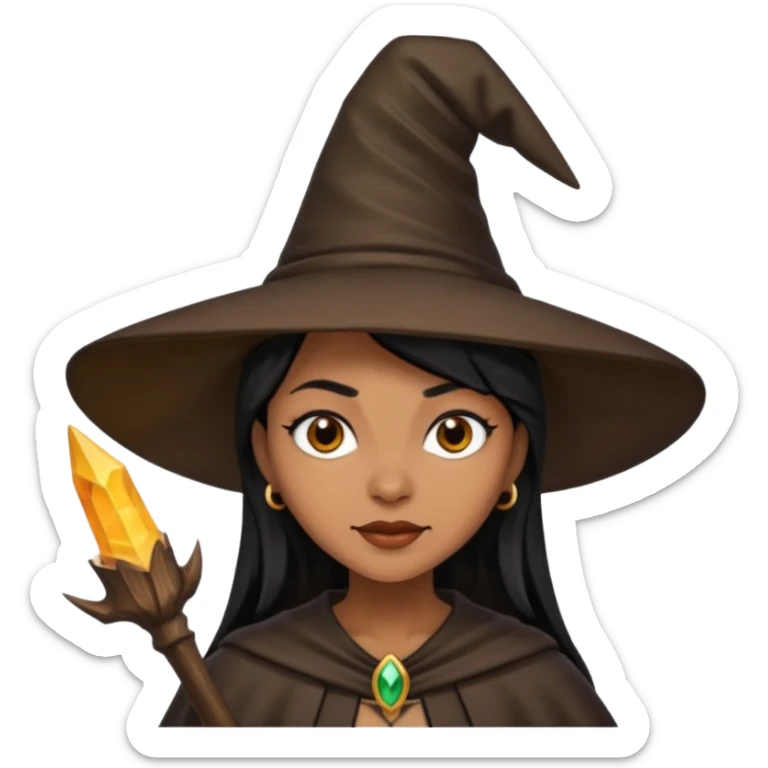 light brown skin witch with hat. black hair sticker