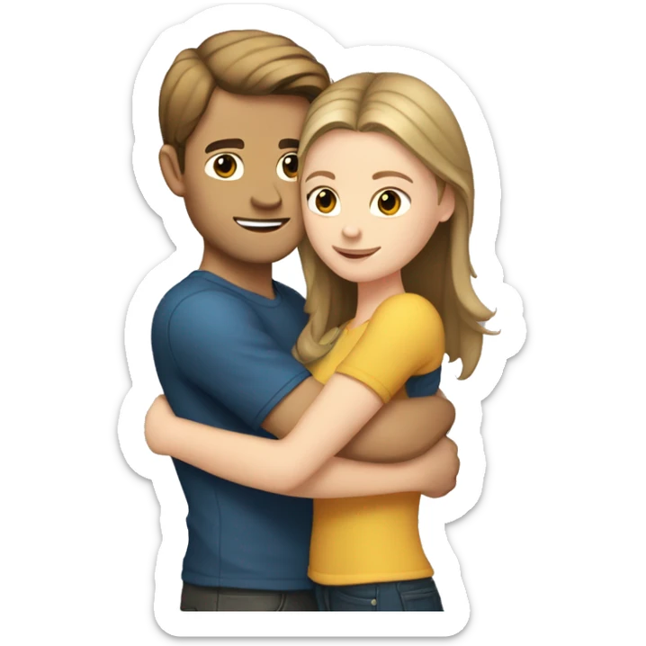 White girl with brown hair hugging white guy with dark blonde hair sticker