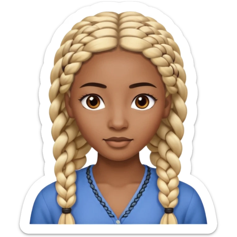 kenyan woman with long, black, braided hair in rows, brown eyes, pretty, round face, blond at tips of hair sticker