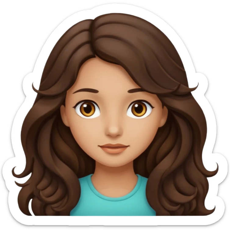 Make me a brunette girl, with brown (dark) eyes and long, wavy hair sticker