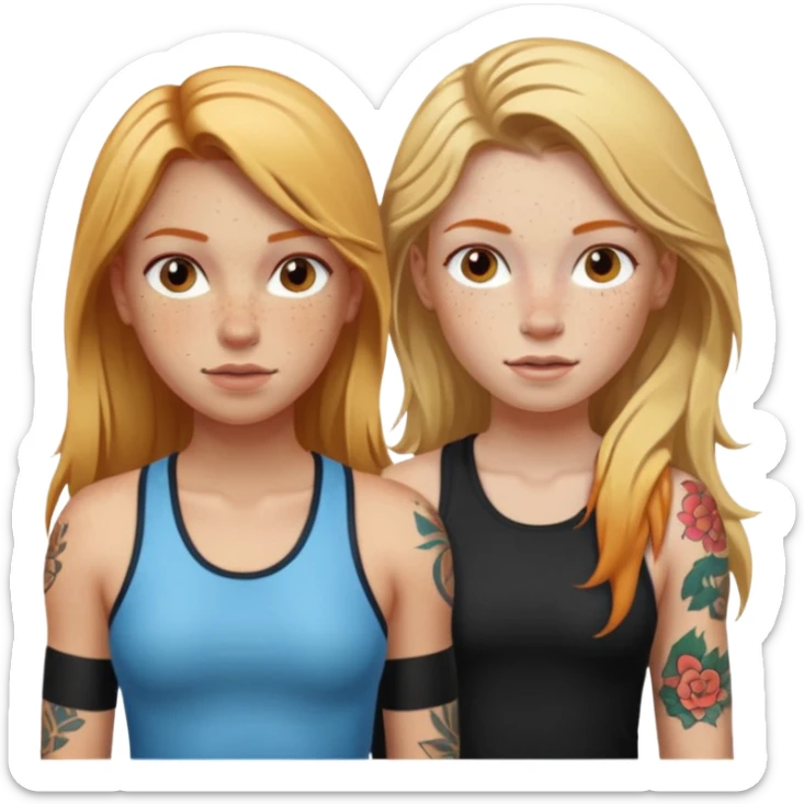 girl with long blonde hair and tattoos next to an athletic ginger girl lwsbians sticker
