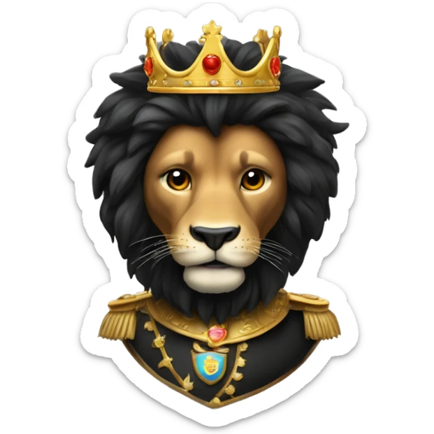Un león alegre y elegante de pelo negro con corona de brillo de Reyna  sticker