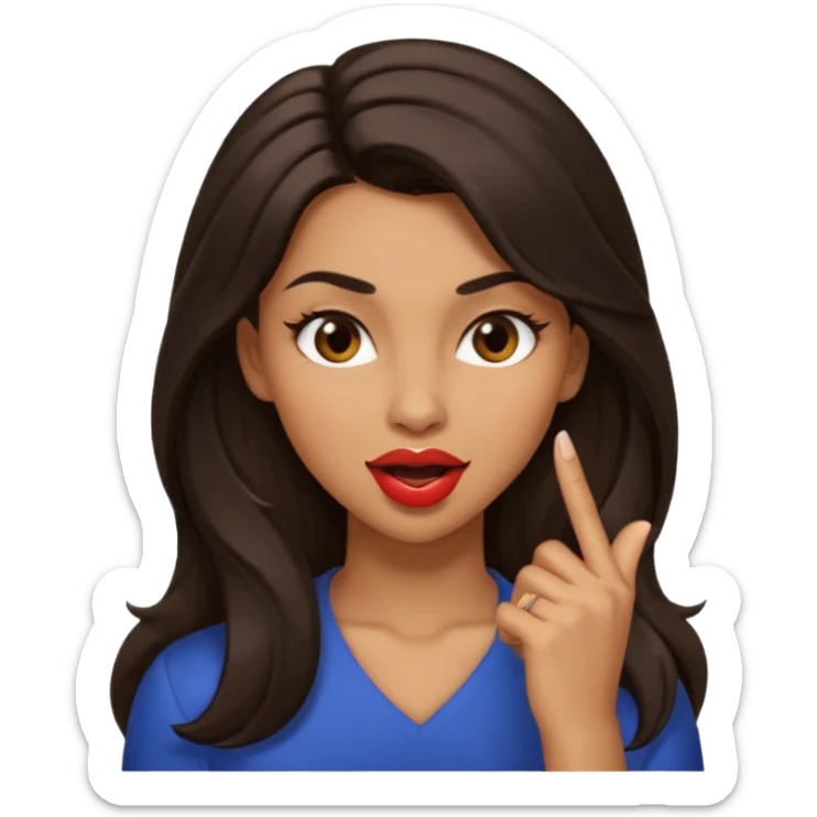 black slighty browin hair light brown skin woman, flirtatious gesture, biting her finger and winking emoji she also has tall hair and brown eyes sticker