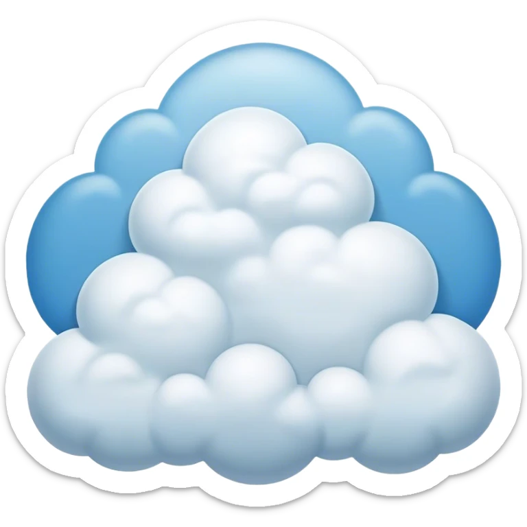 Cinematic Realistic Cumulus Emoji, Big and puffy, with cotton-like clouds floating in the clear blue sky. The rounded tops of the clouds glow with the light of the sun, while their soft, white texture adds a sense of calm and spaciousness. Soft glowing outline, capturing the essence of warmth, comfort, and peaceful skies in a perfect cumulus cloud! sticker